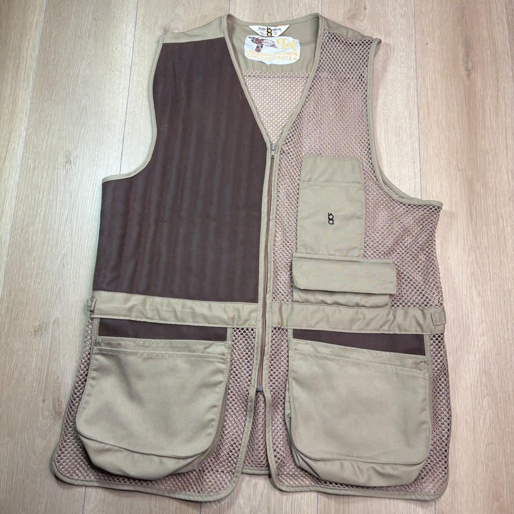 Bob Allen Shooting Vest XL Tan Brown Mesh Hunting Sporting Clays Leather Pad USA